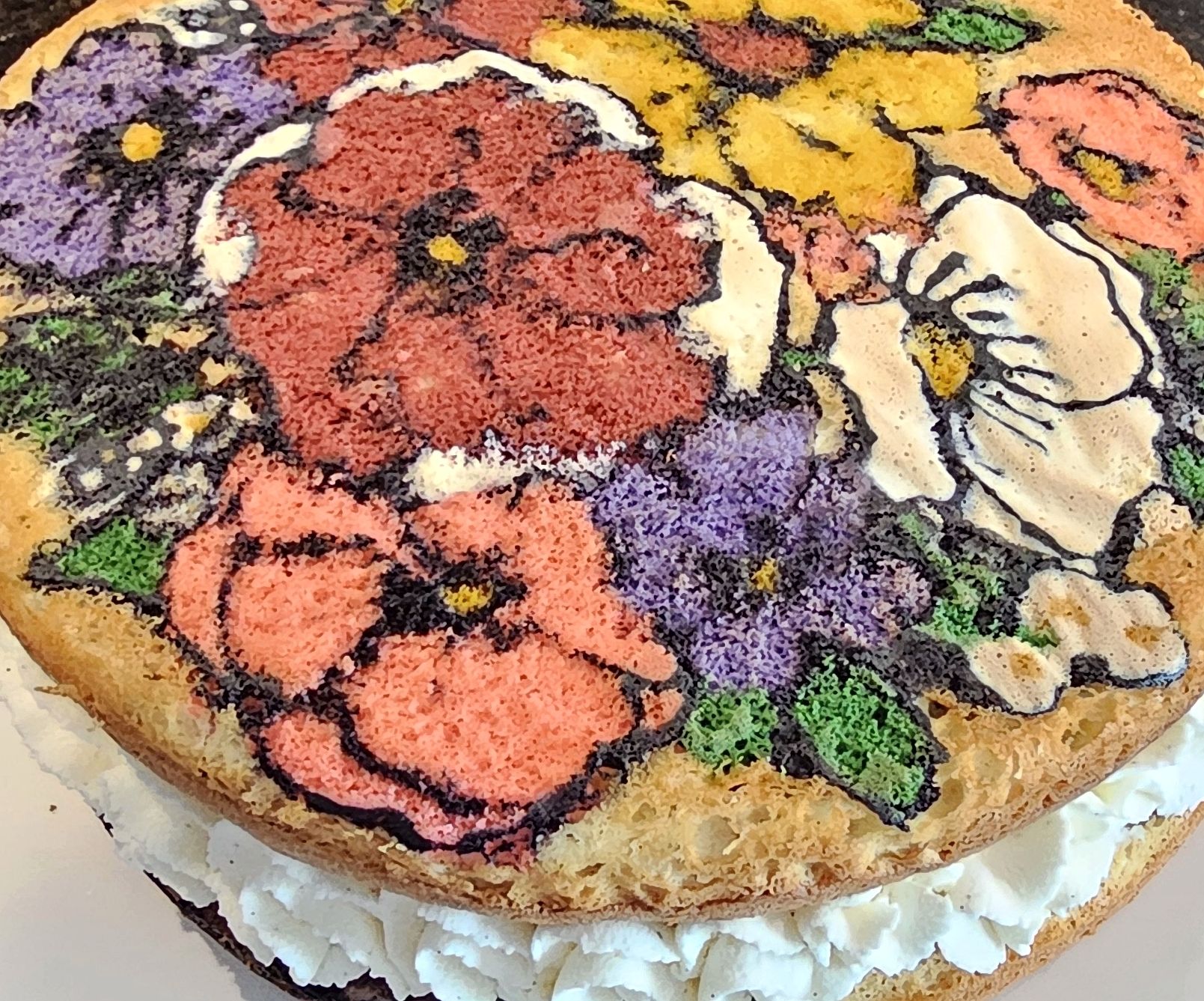 Custom cake hand-painted with a floral design